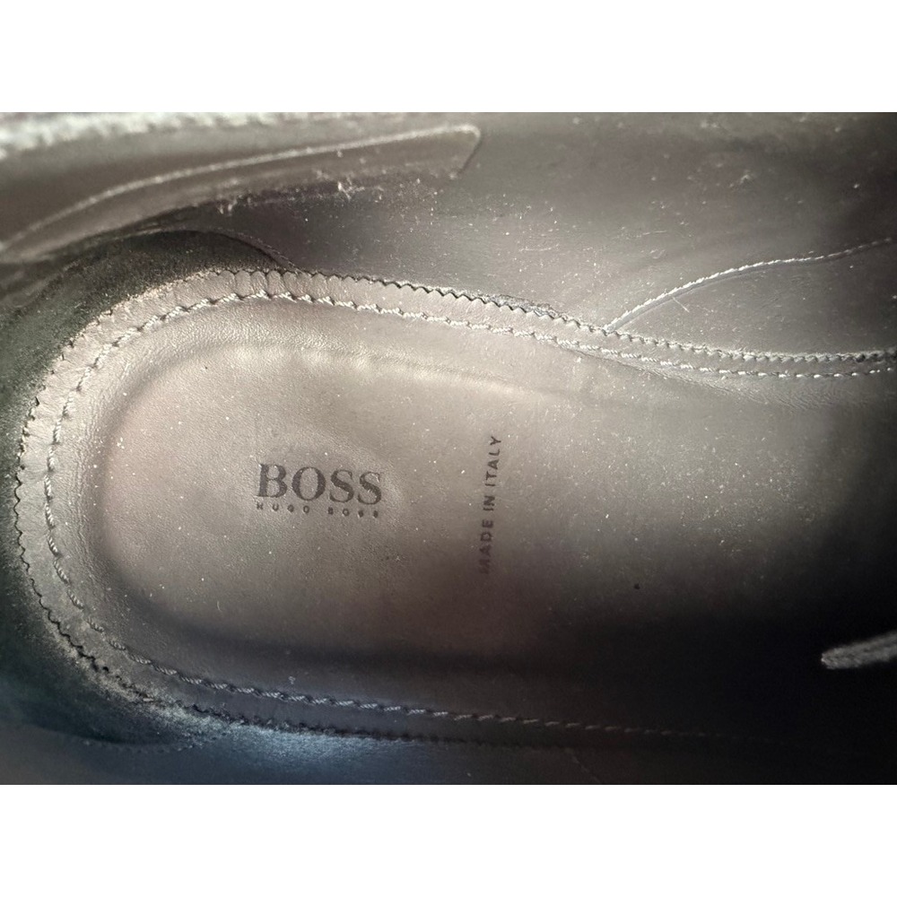 HUGO BOSS Mens Black Leather Cap Toe Oxford 10 Dress Shoes Made in Italy - Picture 7 of 12
